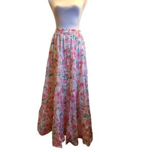 Nwot Floral Watercolor Pink Maxi Tiered Skirt Small Maison Stella